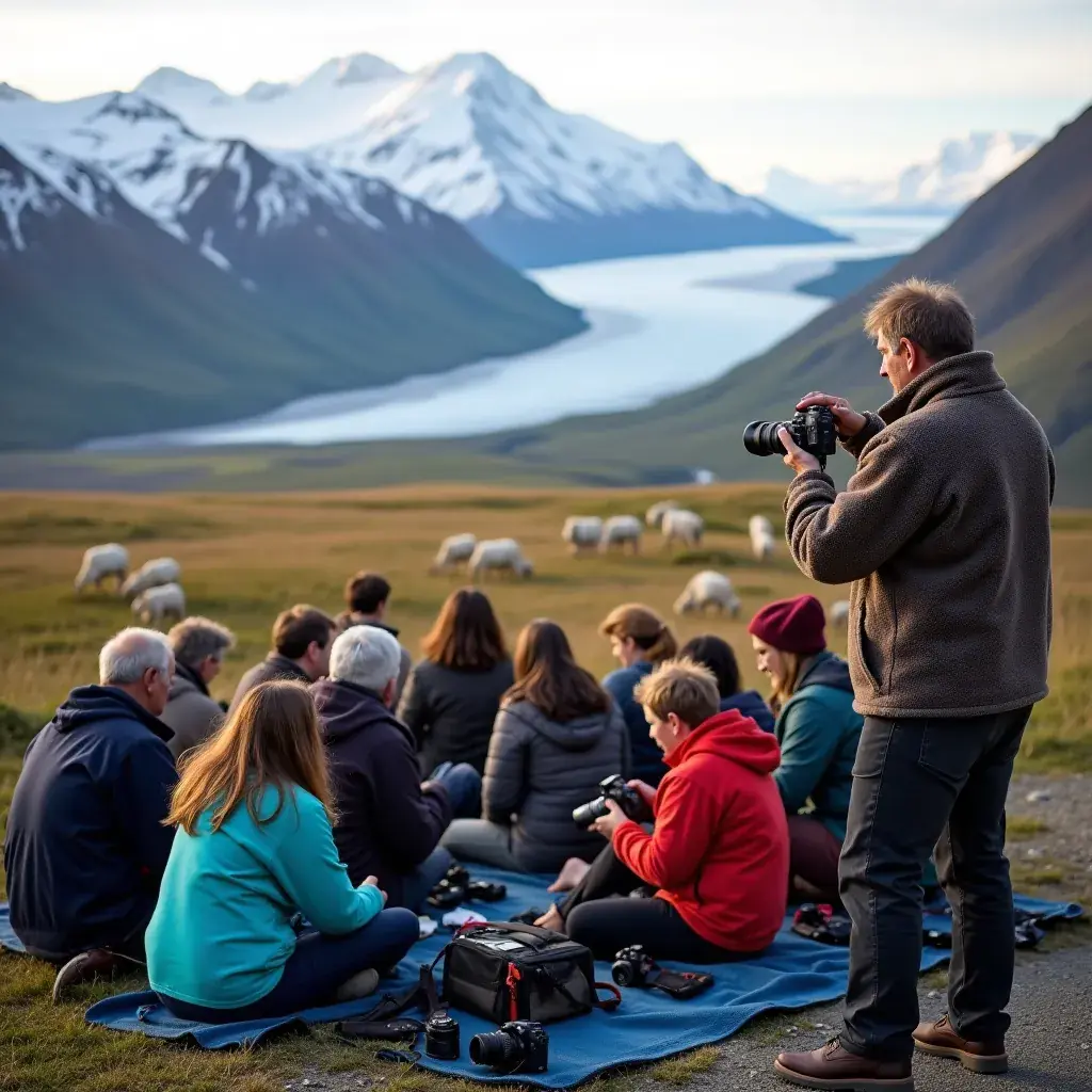 Медведь гризли, ищущий рыбу в бурной реке.